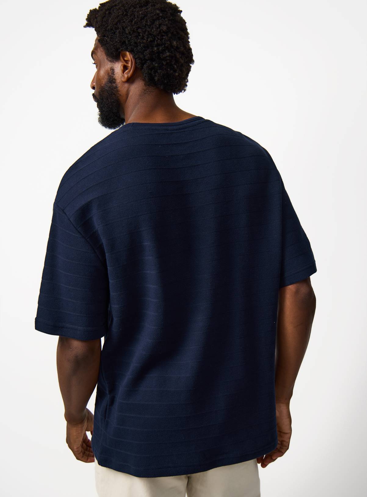 Navy Textured Relaxed Fit T-Shirt XXXL - Image 5