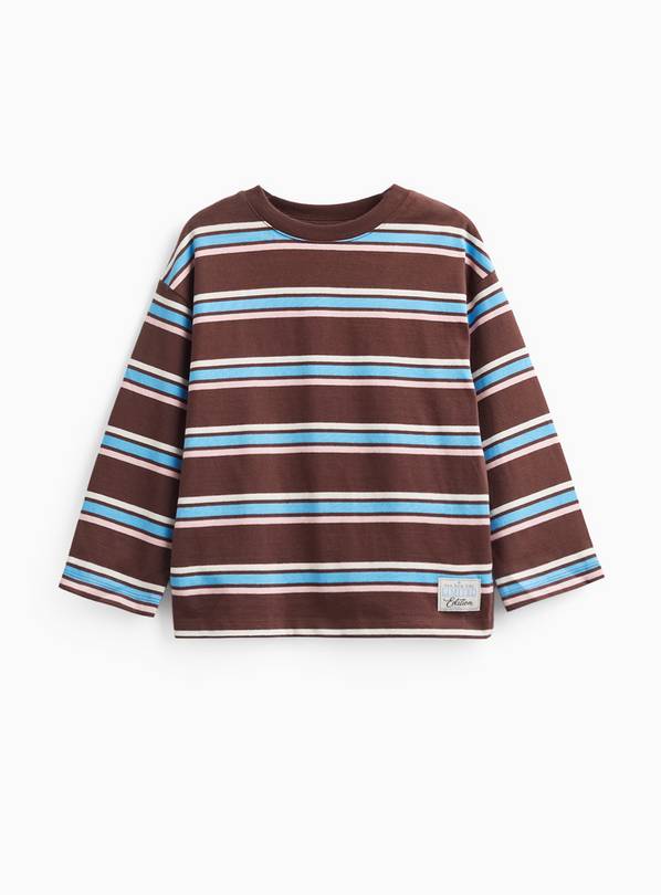 Brown Striped Relaxed Fit Long Sleeve T-Shirt 9 years