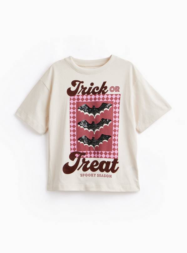 Pink Boxy Trick or Treat Halloween T-Shirt 8 years