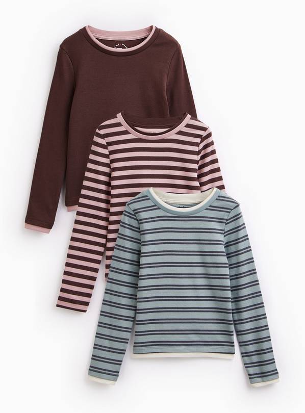 Burgundy Stripe Double Layer Long Sleeve Tops 3 Pack 5 years
