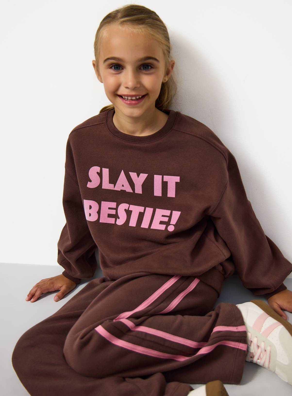 Brown Slay It Bestie Graphic Sweatshirt 11 years - Image 5