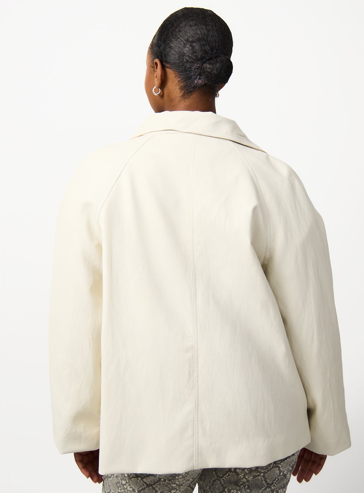Cream PU Leather Funnel Neck Jacket L - Image 5 thumbnail