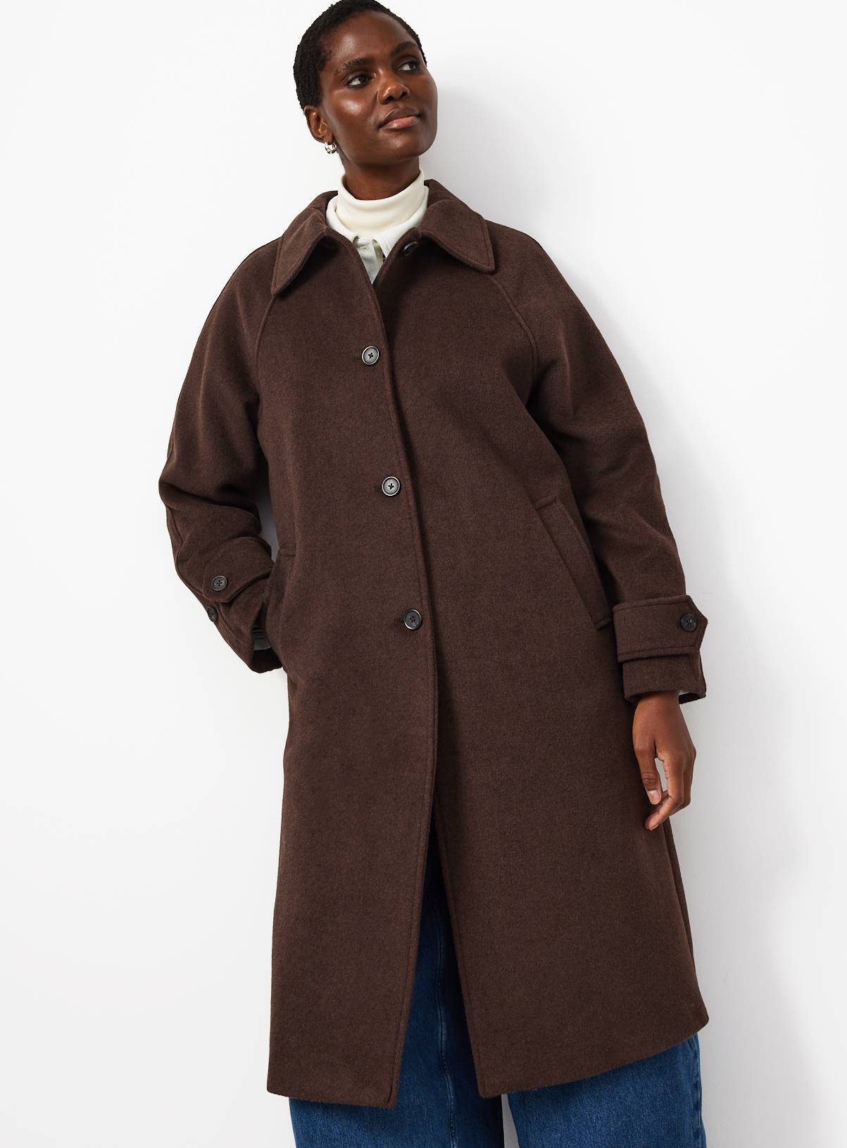 Brown Wool Blend Longline Car Coat XL - Image 1