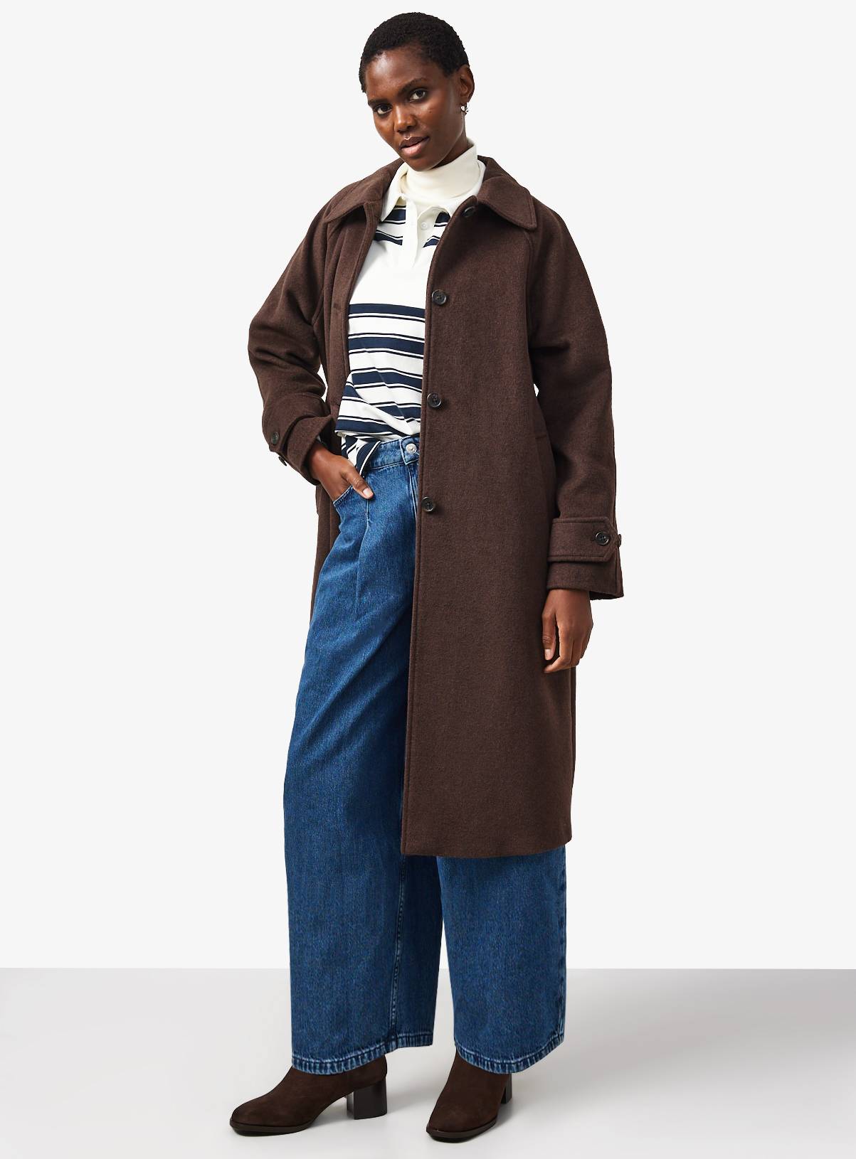 Brown Wool Blend Longline Car Coat XL - Image 2