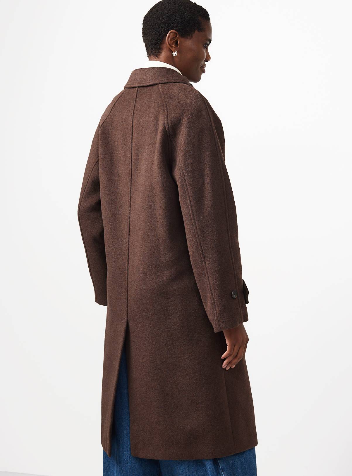 Brown Wool Blend Longline Car Coat XL - Image 4