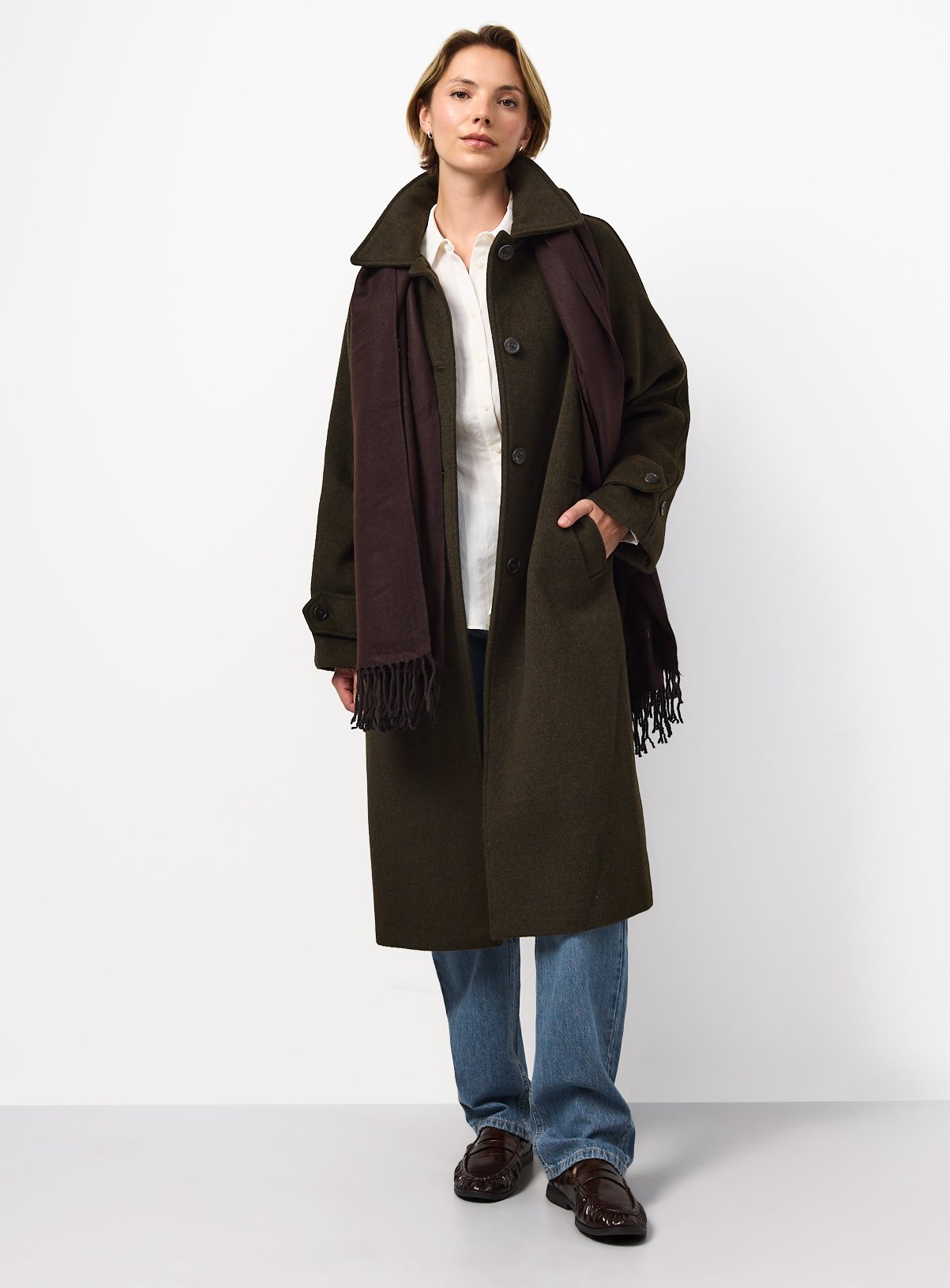 Khaki Wool Blend Longline Car Coat XS - Image 2 thumbnail