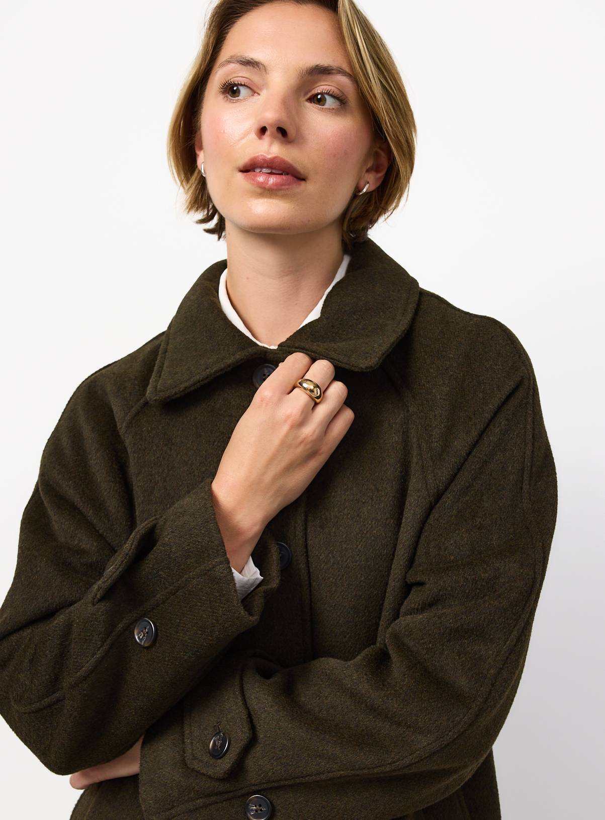 Khaki Wool Blend Longline Car Coat XS - Image 3