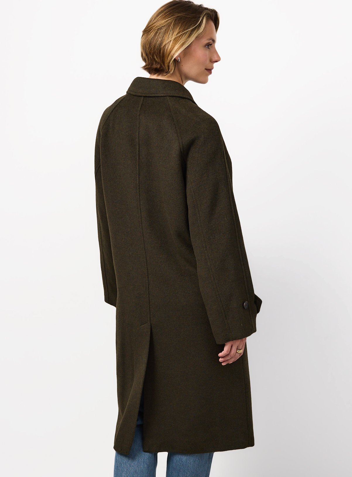 Khaki Wool Blend Longline Car Coat XS - Image 4 thumbnail
