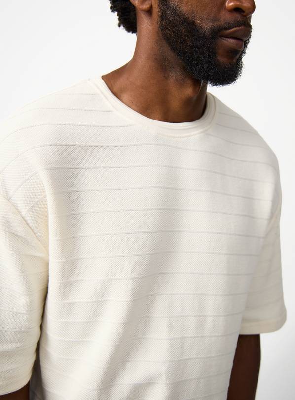 Cream Textured Relaxed Fit T-Shirt XXXL