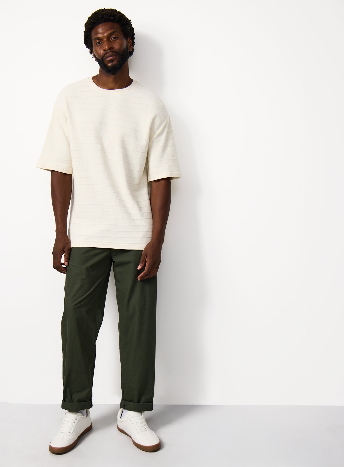 Cream Textured Relaxed Fit T-Shirt XXXL - Image 2 thumbnail