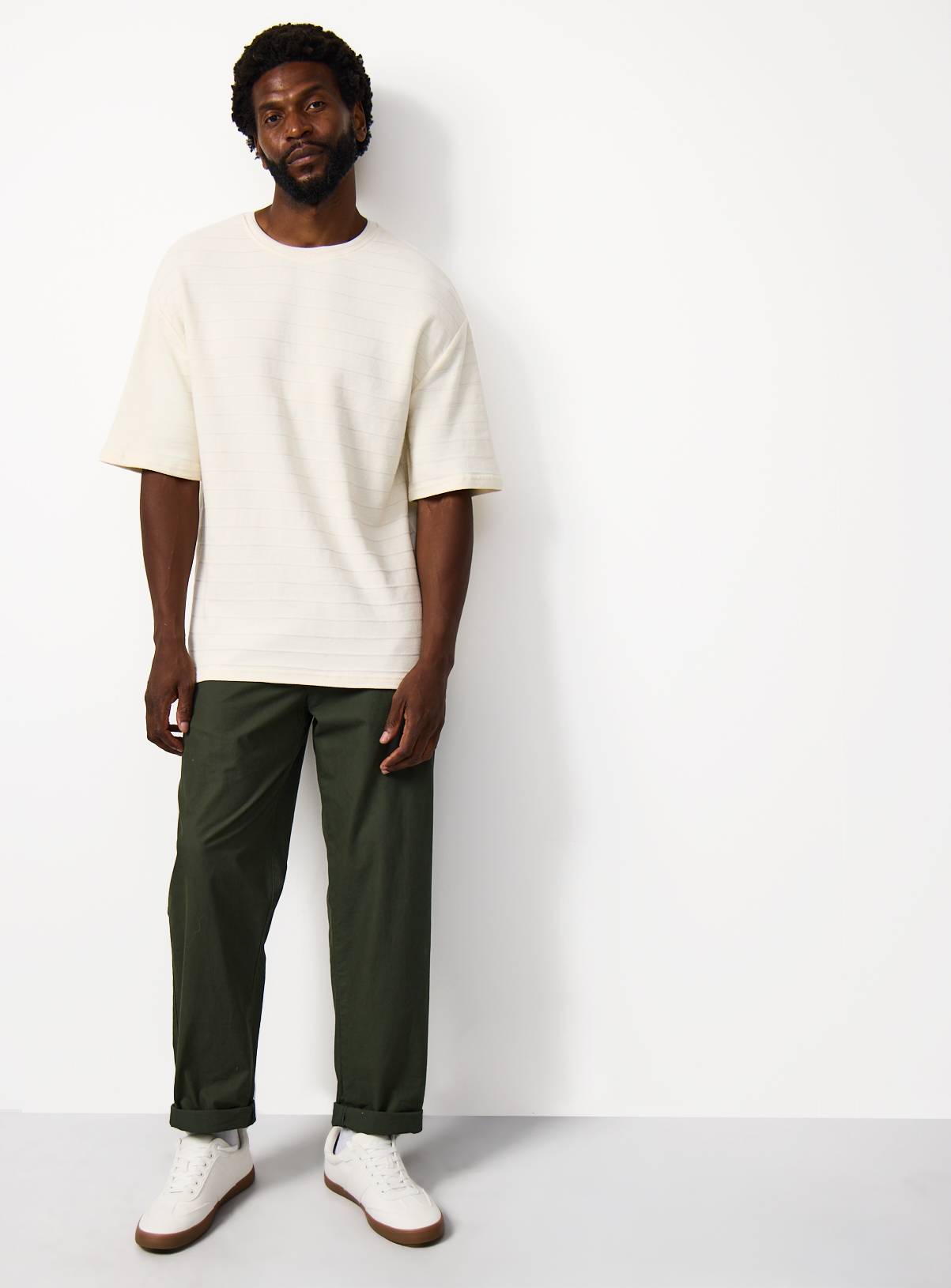 Cream Textured Relaxed Fit T-Shirt XXXL - Image 2