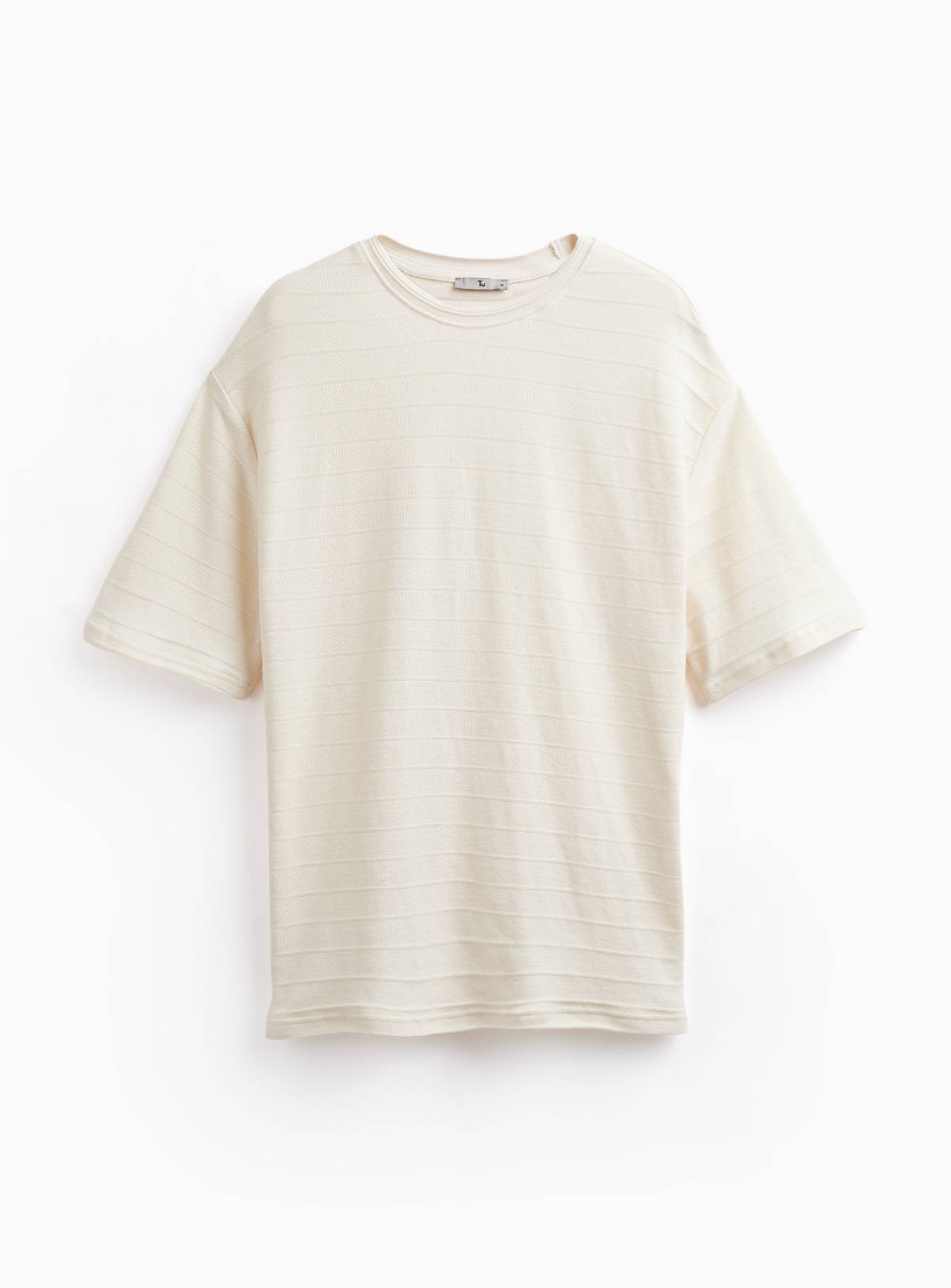 Cream Textured Relaxed Fit T-Shirt XXXL - Image 3