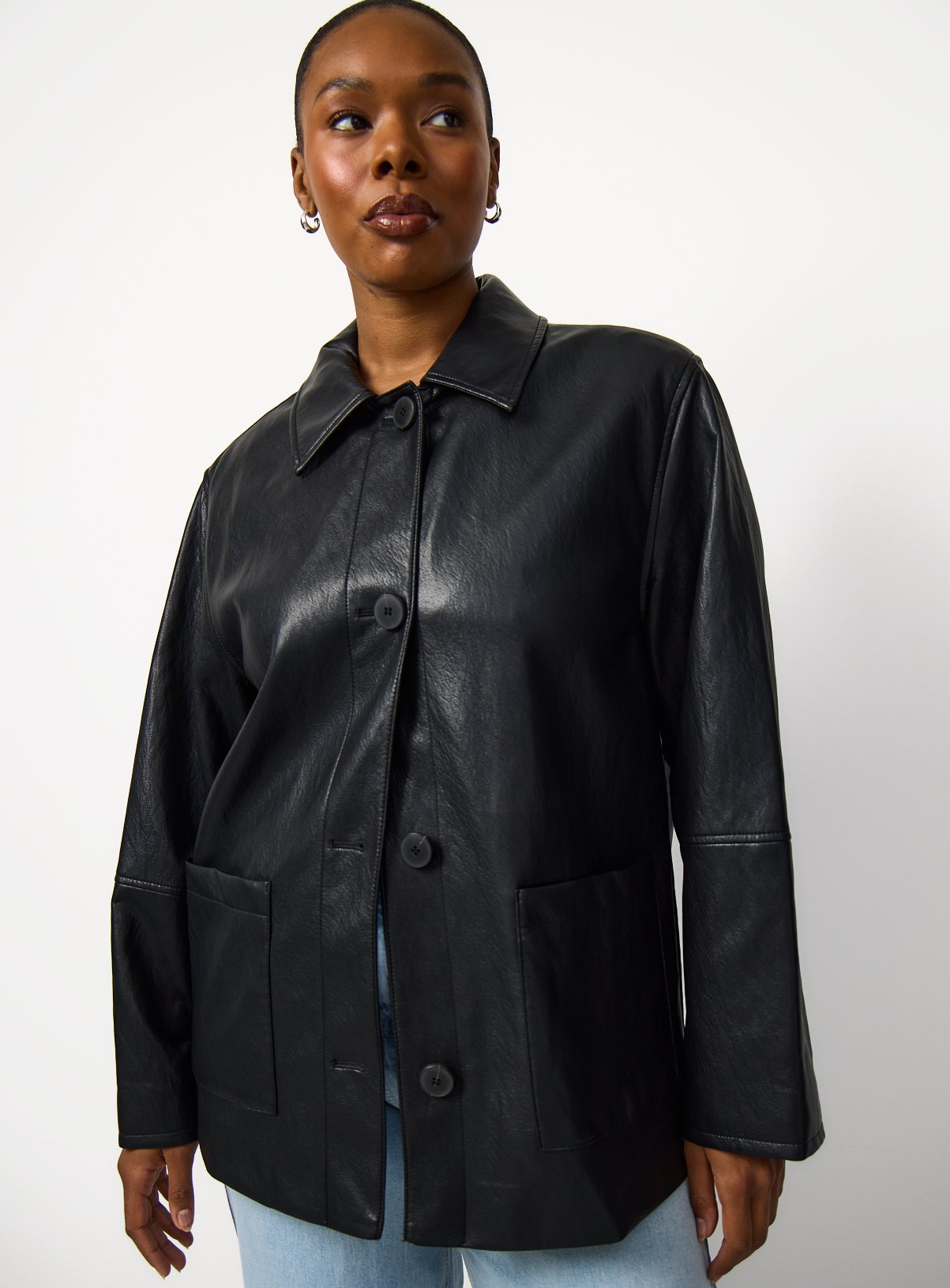 Black PU Leather Shirt Jacket XL - Image 1 thumbnail