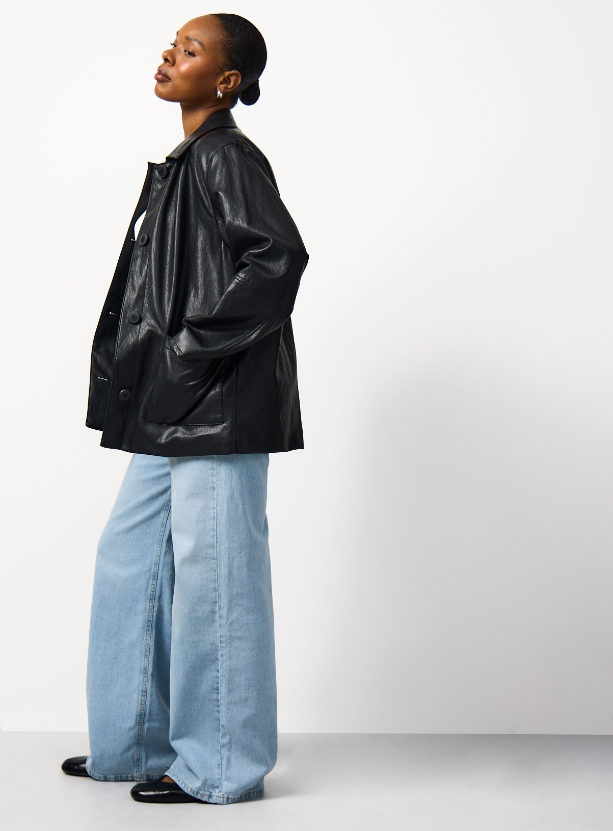 Black PU Leather Shirt Jacket XL - Image 2 thumbnail