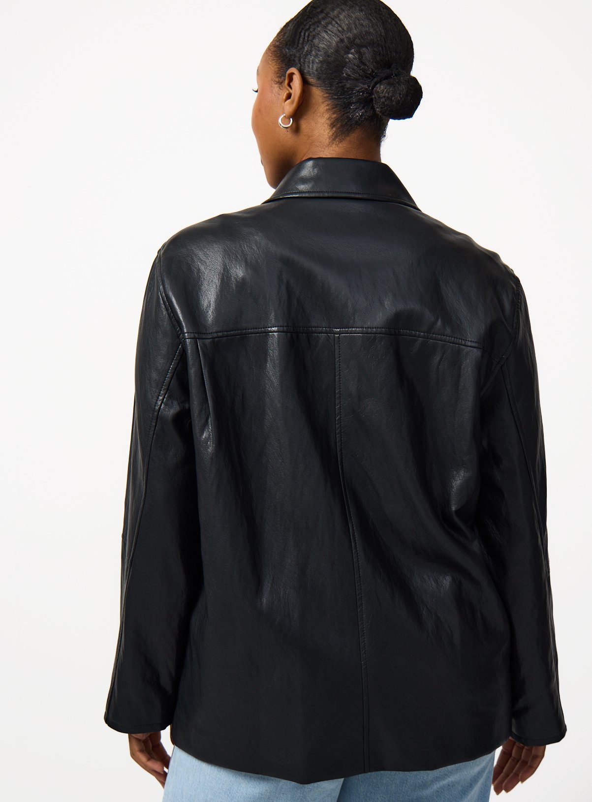 Black PU Leather Shirt Jacket XL - Image 4 thumbnail