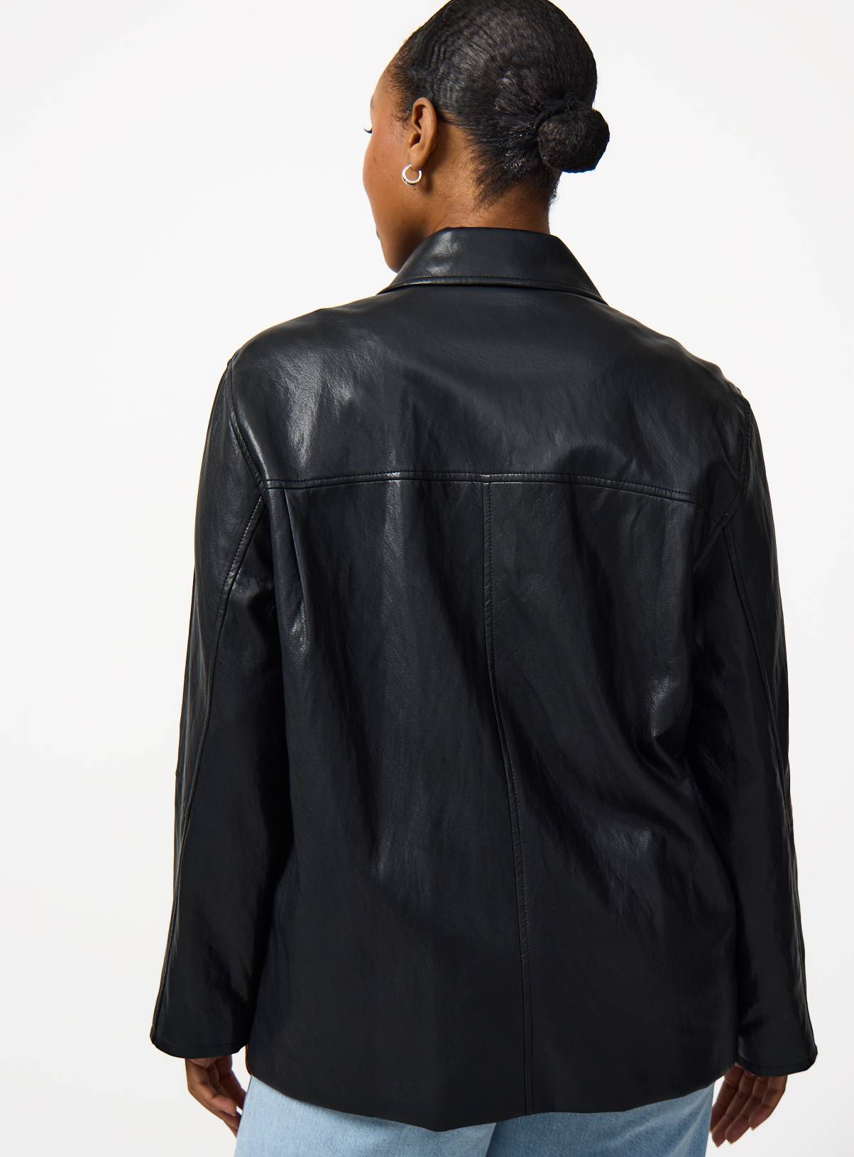 Black PU Leather Shirt Jacket XL - Image 4
