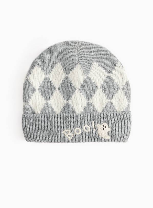 Halloween Grey & White Knitted Beanie Hat 3-6 months