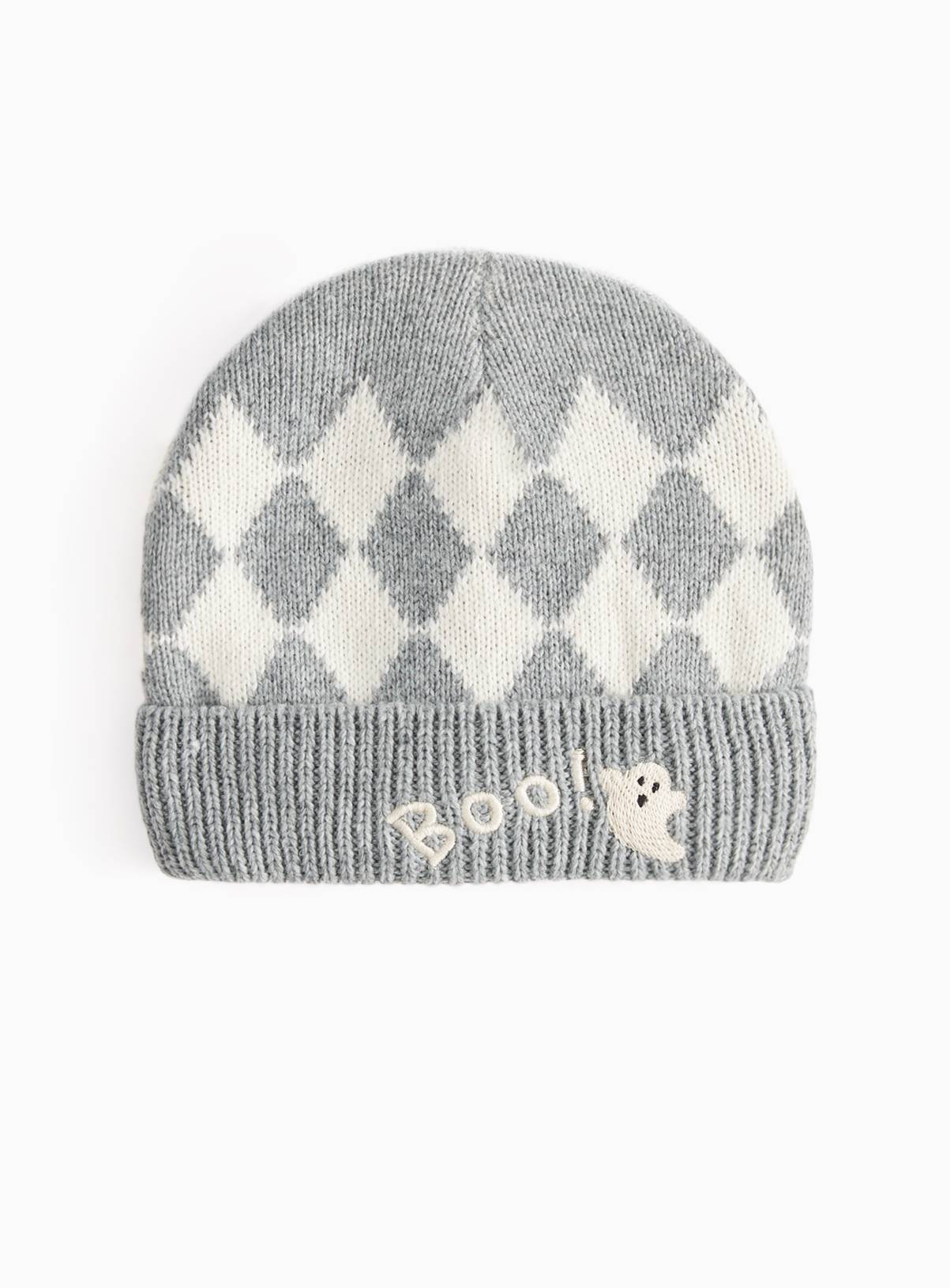 Halloween Grey & White Knitted Beanie Hat 3-6 months - Image 1