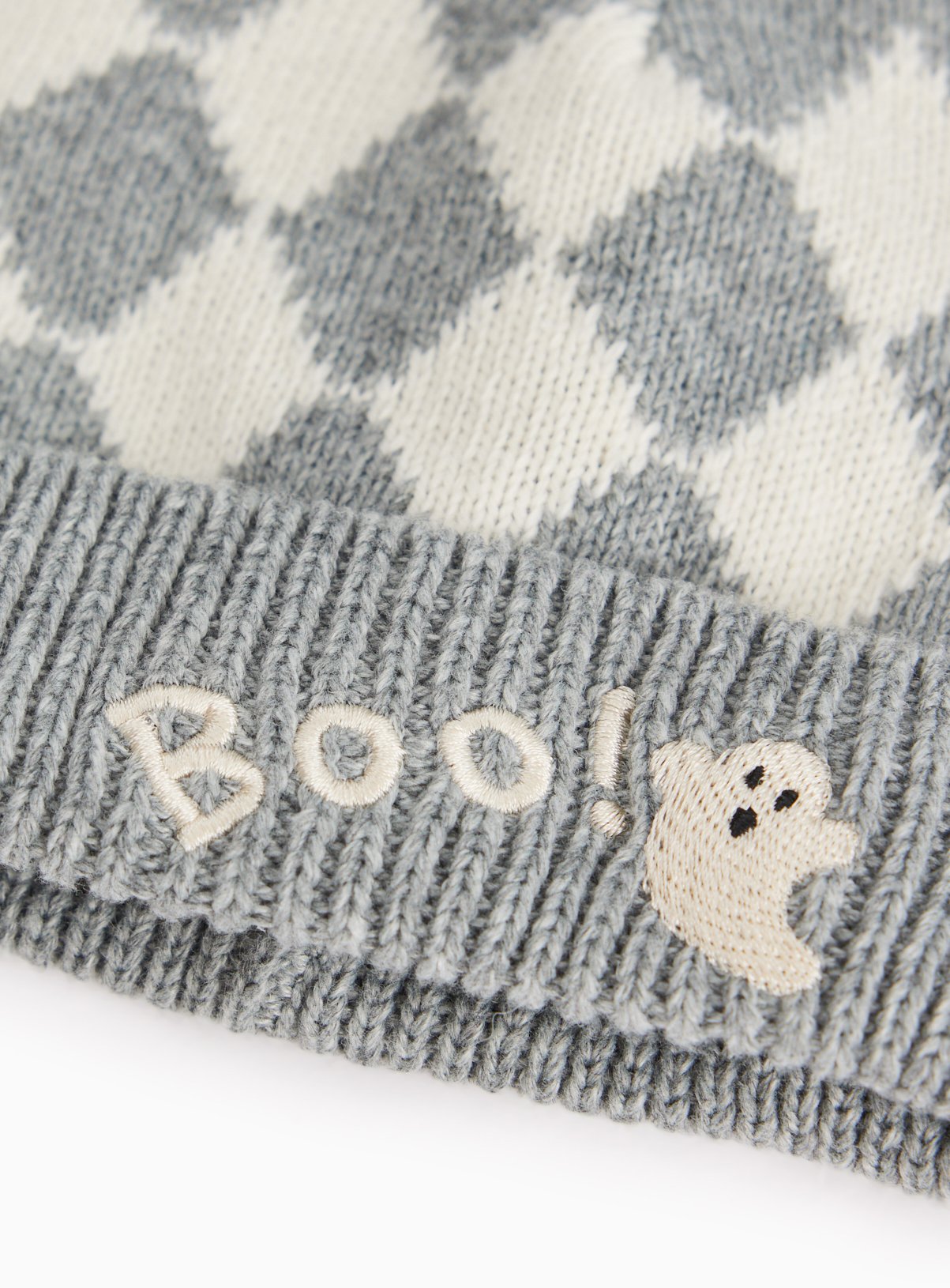 Halloween Grey & White Knitted Beanie Hat 3-6 months - Image 2 thumbnail