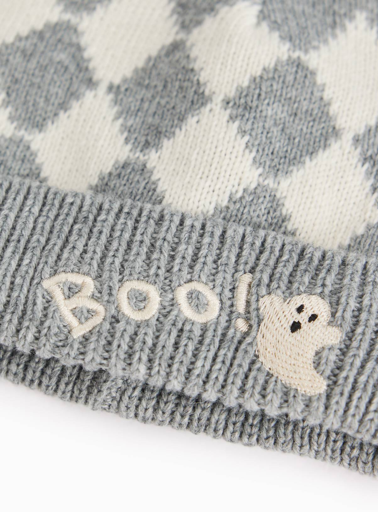 Halloween Grey & White Knitted Beanie Hat 3-6 months - Image 2