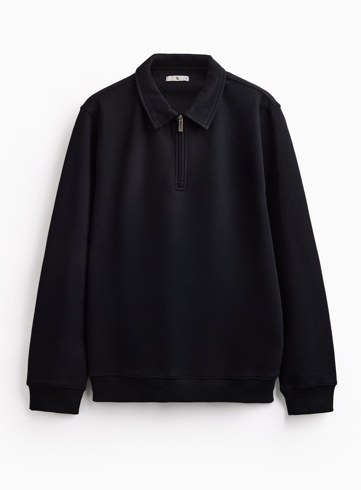 Black Twill Collared Half Zip Sweatshirt XXL - Image 1 thumbnail
