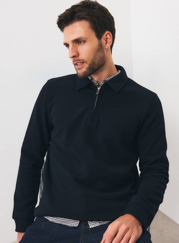 Black Twill Collared Half Zip Sweatshirt XXXL