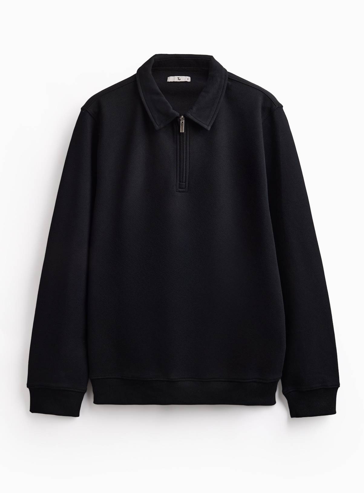 Black Twill Collared Half Zip Sweatshirt XXL - Image 1