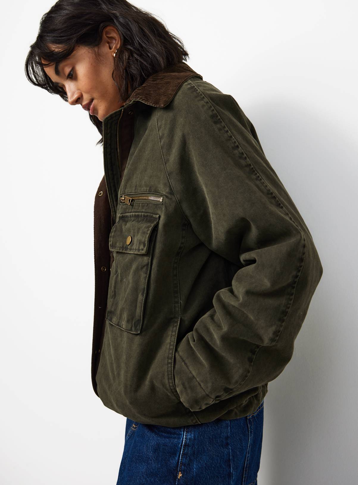Khaki Field Jacket With Cord Collar M - Image 1