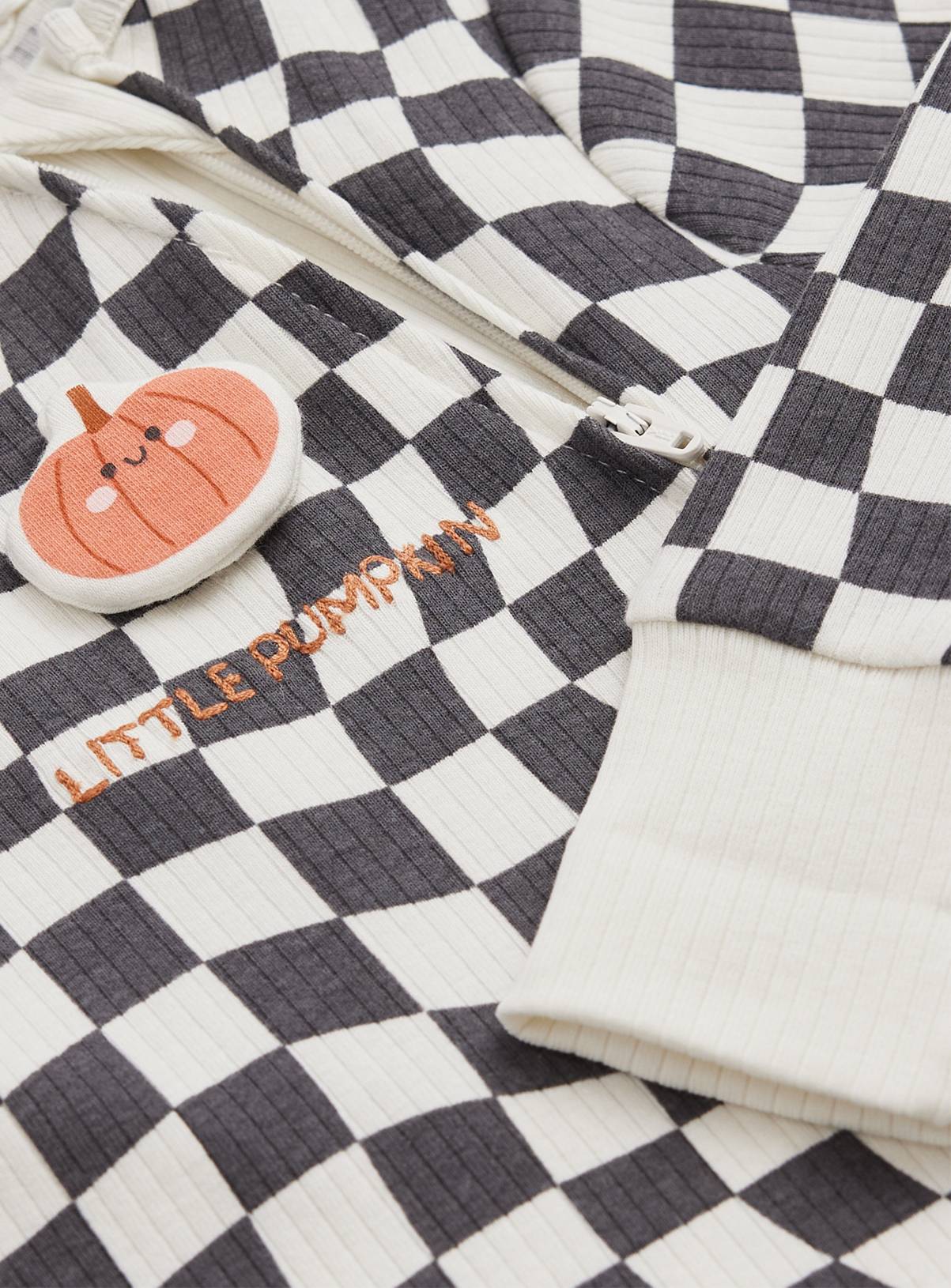 Mono Checkerboard Halloween Print Sleepsuit Newborn - Image 2