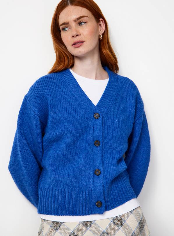 Blue Oversized Boxy Fit V Neck Cardigan XL