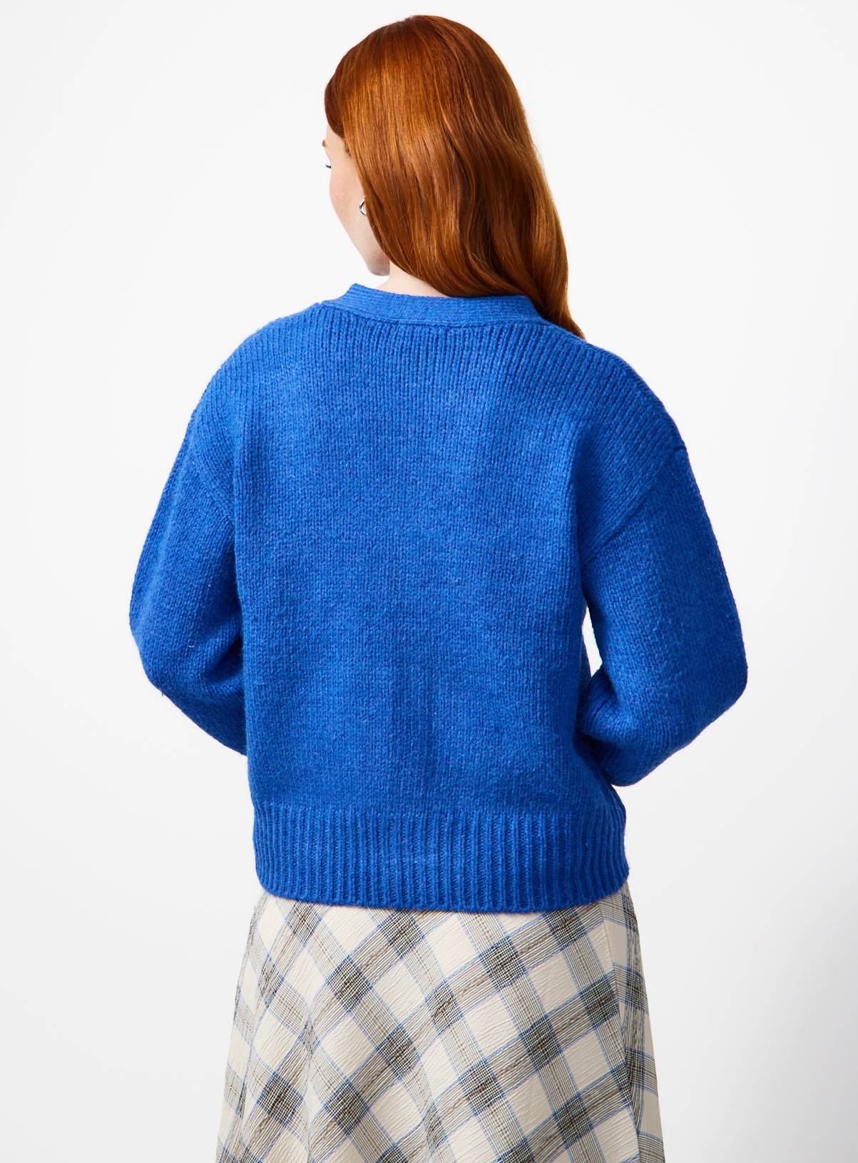 Blue Knitted Oversized Boxy Fit V Neck Cardigan M - Image 4