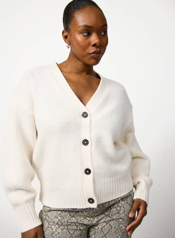 Cream Oversized Boxy Fit V Neck Cardigan L