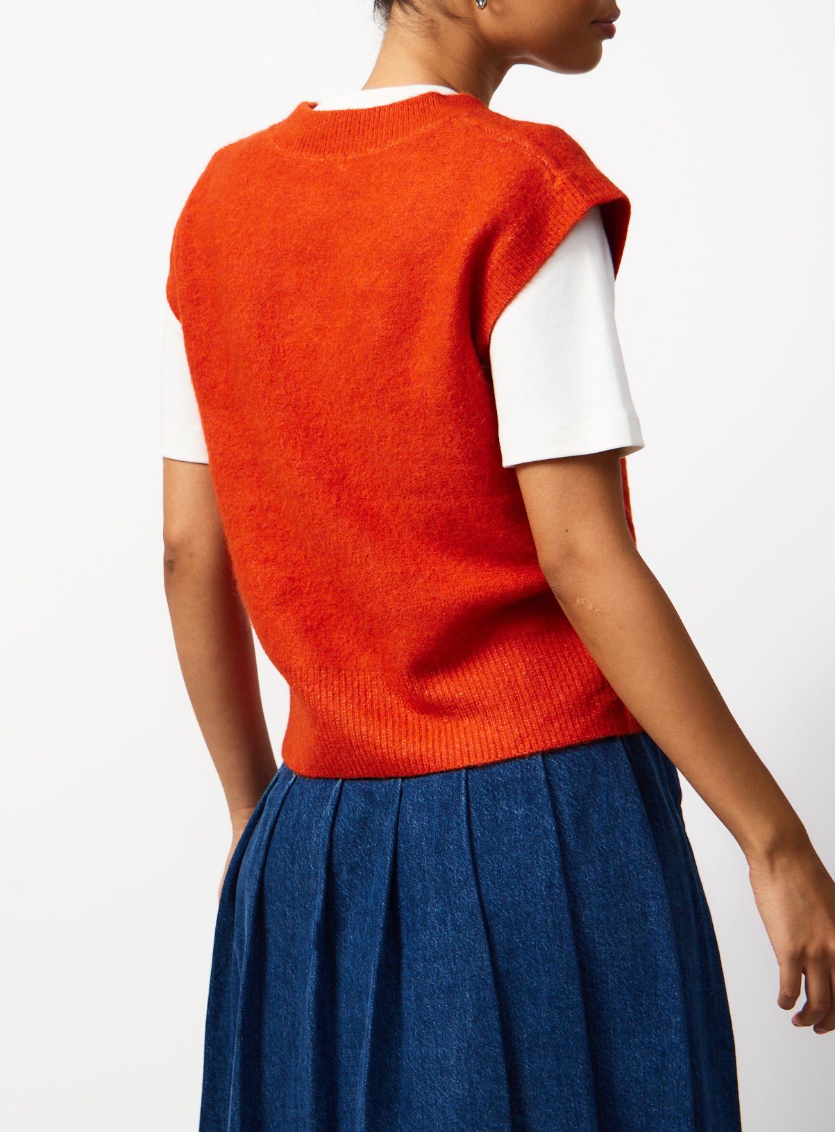 Orange V Neck Knitted Vest M - Image 4 thumbnail