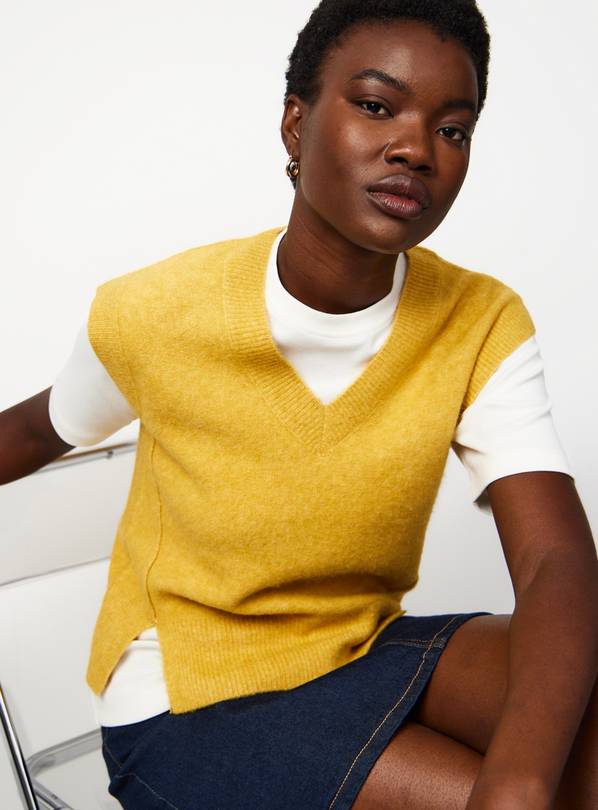 Yellow V Neck Knitted Vest XS
