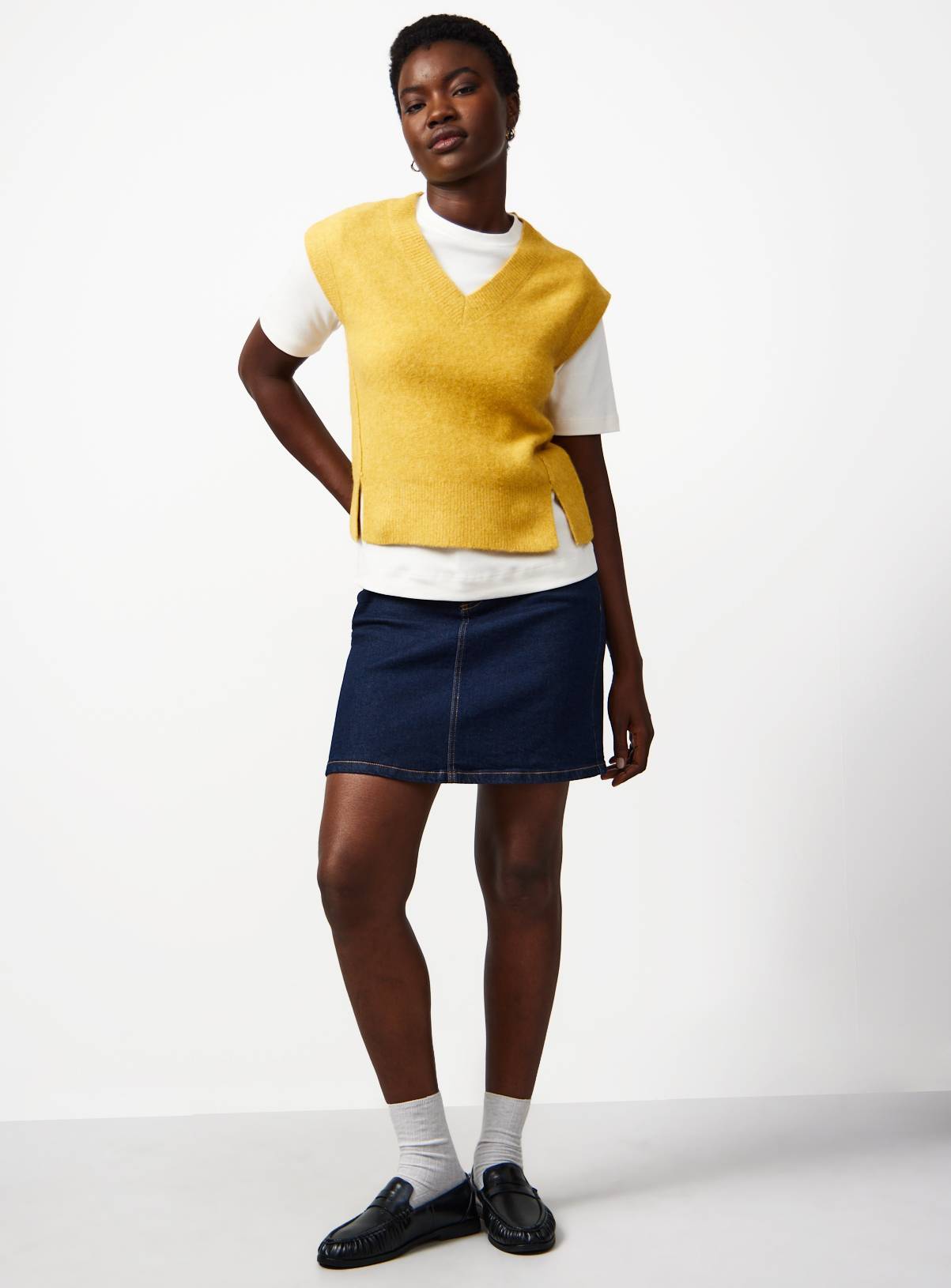 Yellow V Neck Knitted Vest XS - Image 2