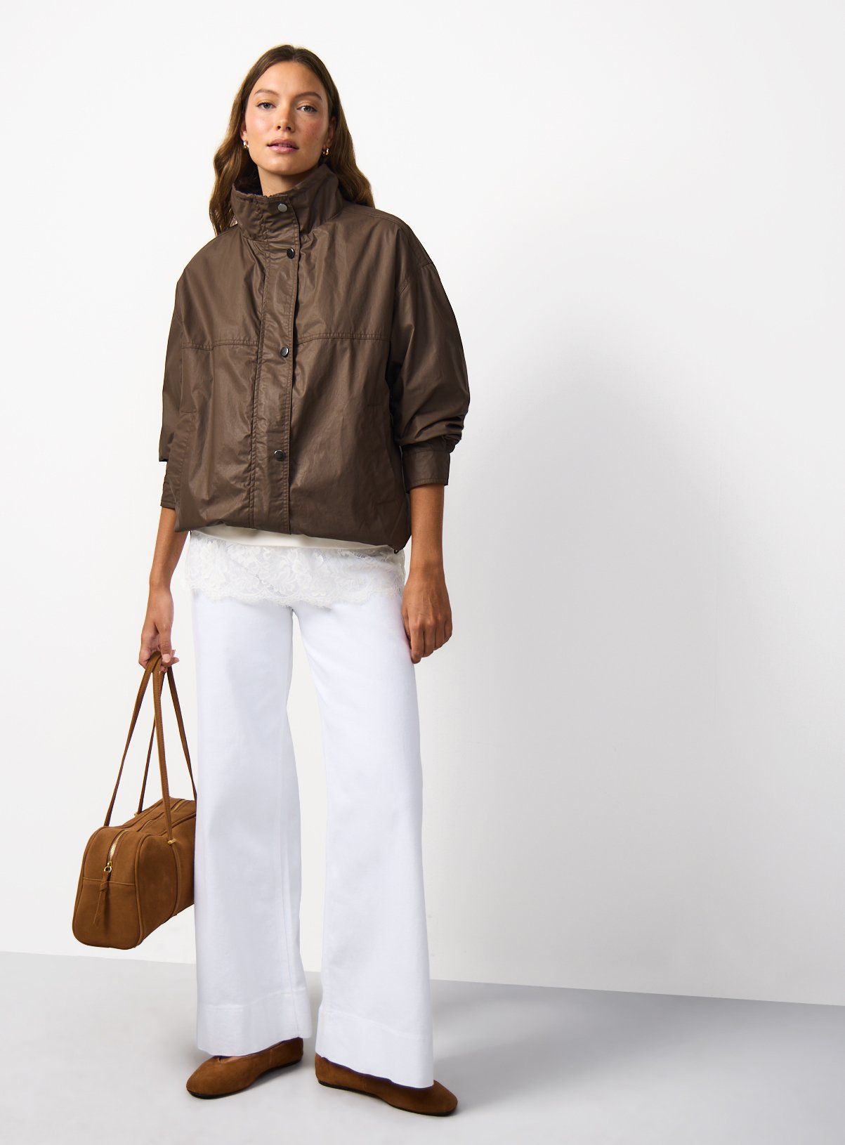 Brown Coated Cotton Bomber Funnel Neck Jacket XXL - Image 2 thumbnail