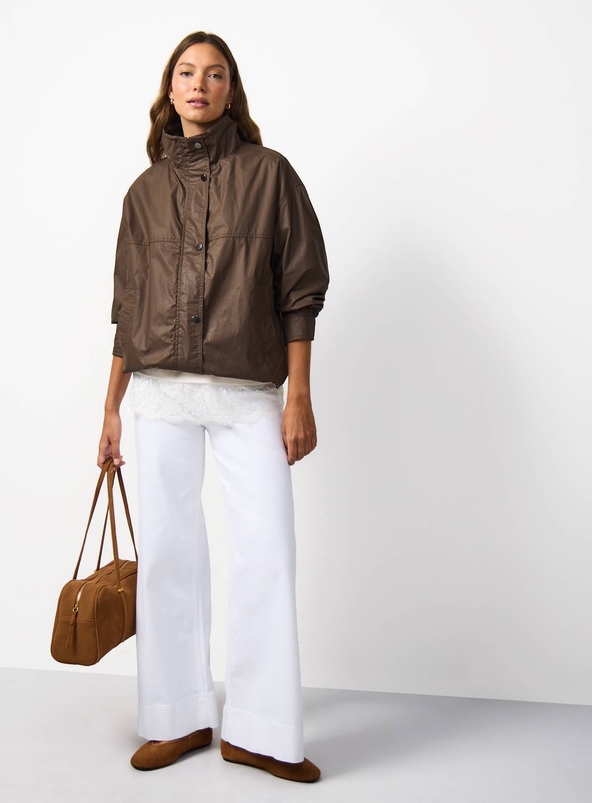 Brown Coated Cotton Bomber Funnel Neck Jacket XXL - Image 2