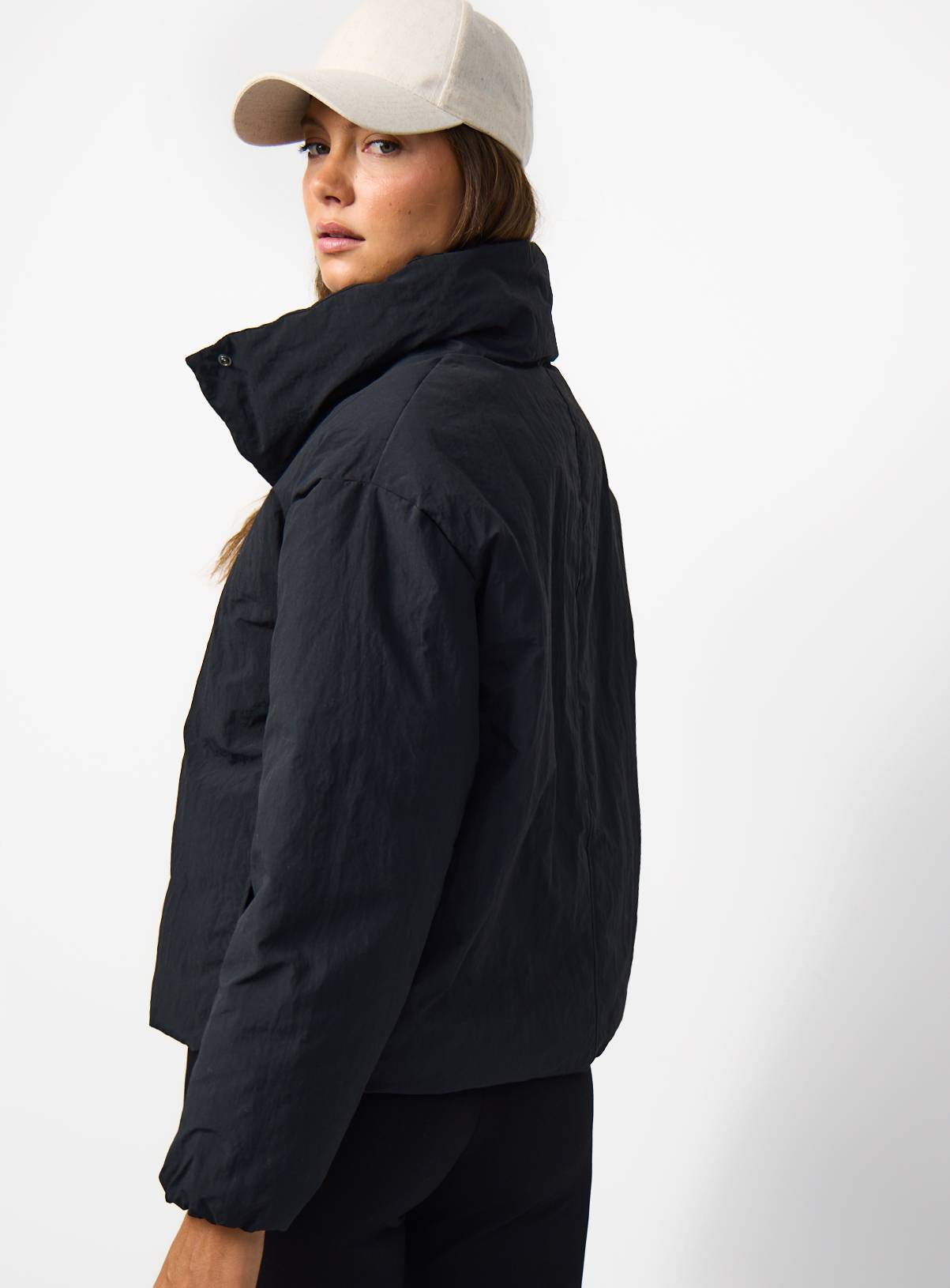 Black Funnel Neck Padded Puffer Coat XXL - Image 5