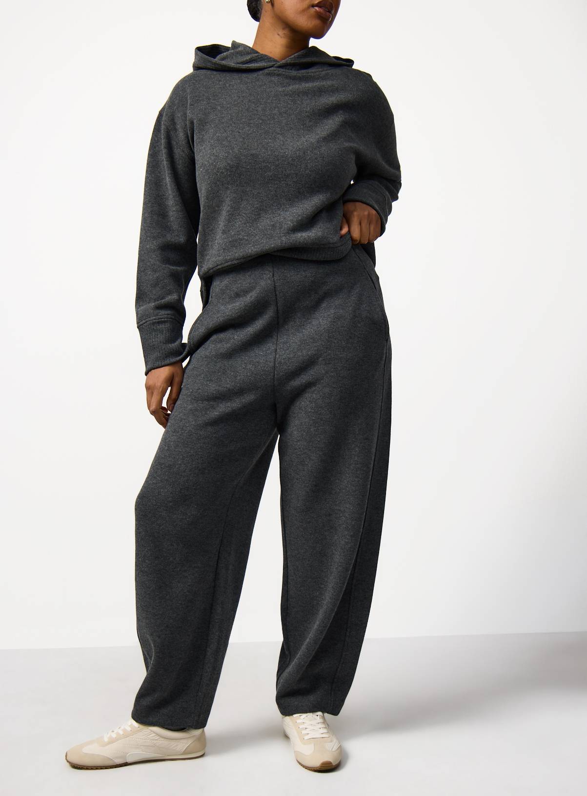 Charcoal Soft Touch Barrel Leg Trousers S - Image 1