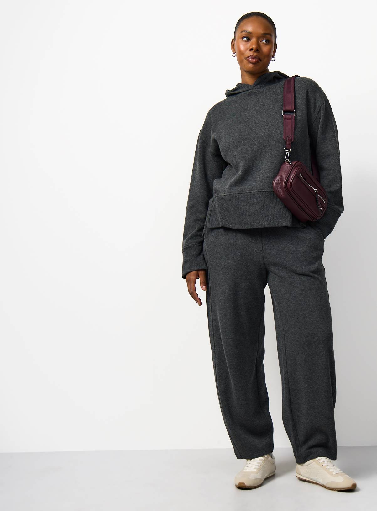 Charcoal Soft Touch Barrel Leg Trousers S - Image 2