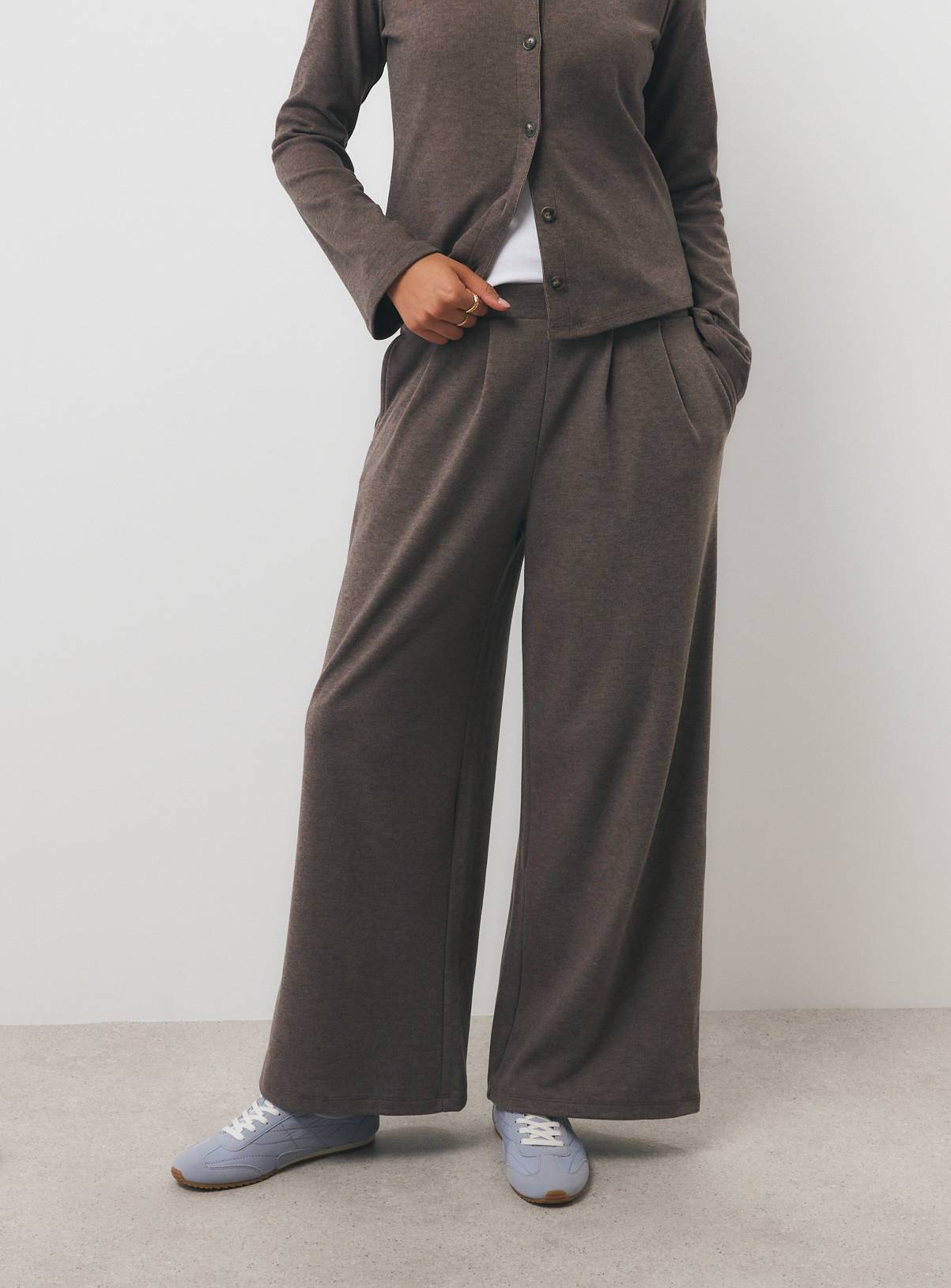 Neutral Soft Touch Wide Leg Co-ord Trousers M - Image 1
