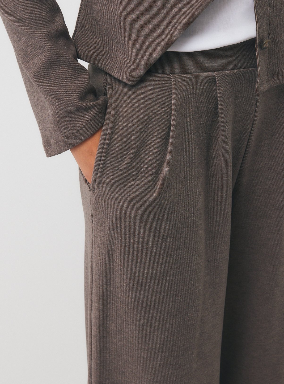 Neutral Soft Touch Wide Leg Co-ord Trousers M - Image 3 thumbnail