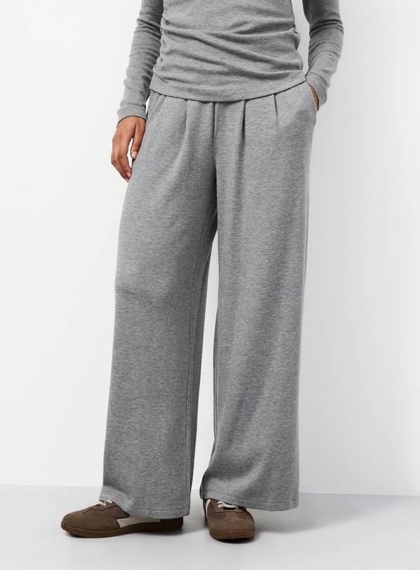Grey Pleated Wide Leg Trousers L