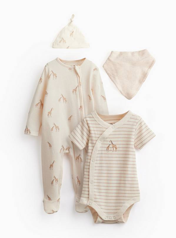 Cream Giraffe Print 4-Piece Starter Set Up to 1 mth