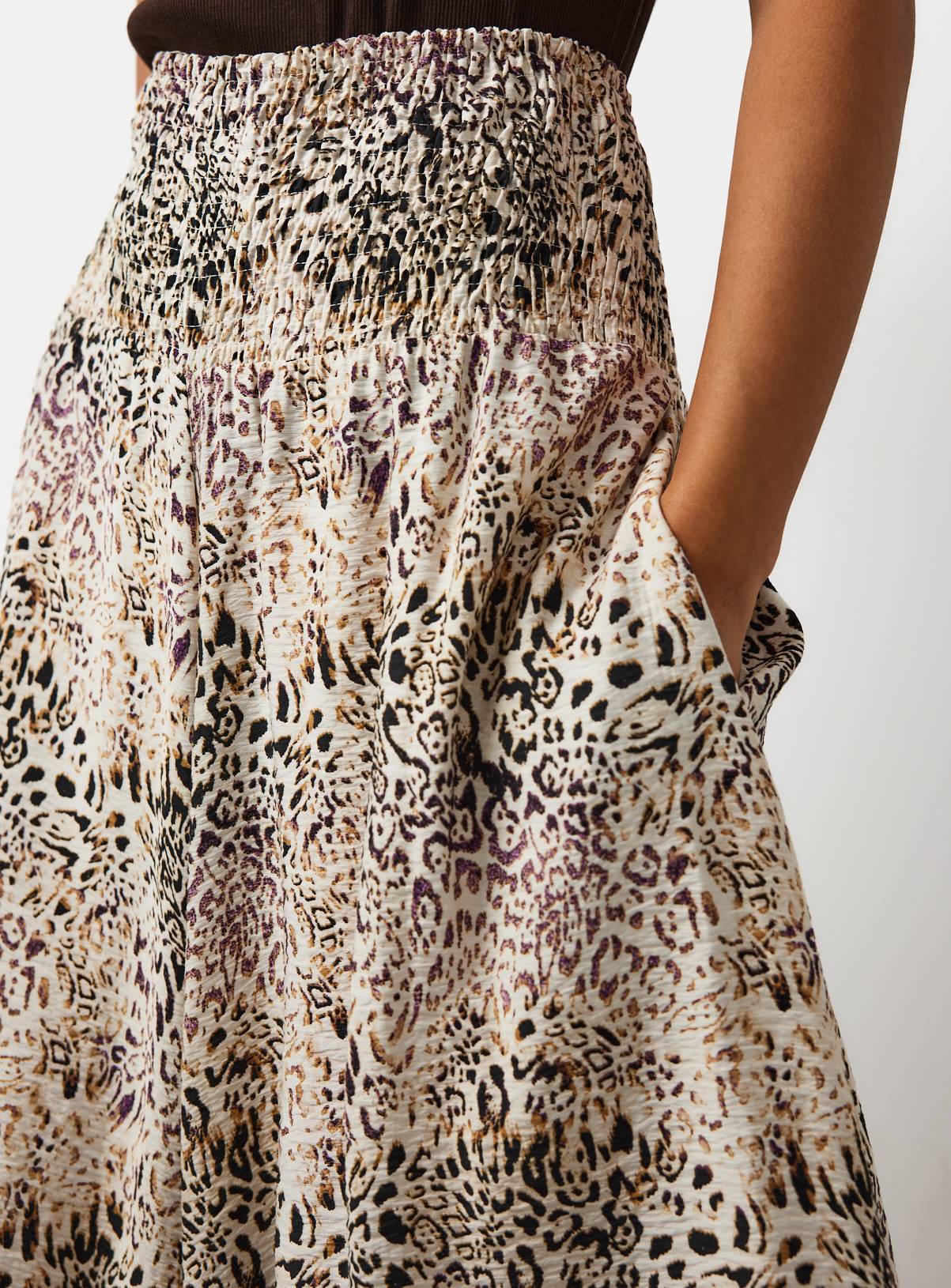 Beige Animal Print Shirred Waist Palazzo Trousers 14 - Image 3