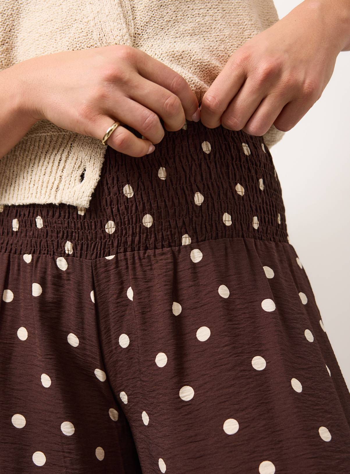 Brown Polka Dot Print Shirred Waist Palazzo Trousers 20 - Image 3