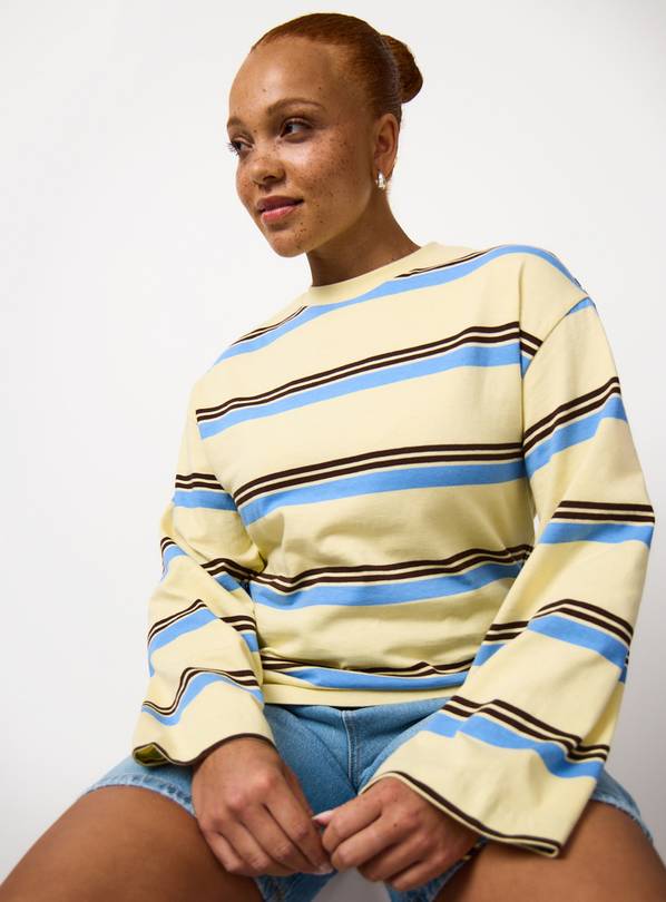 Yellow Stripe Print Oversized Fit Long Sleeve T-Shirt XL