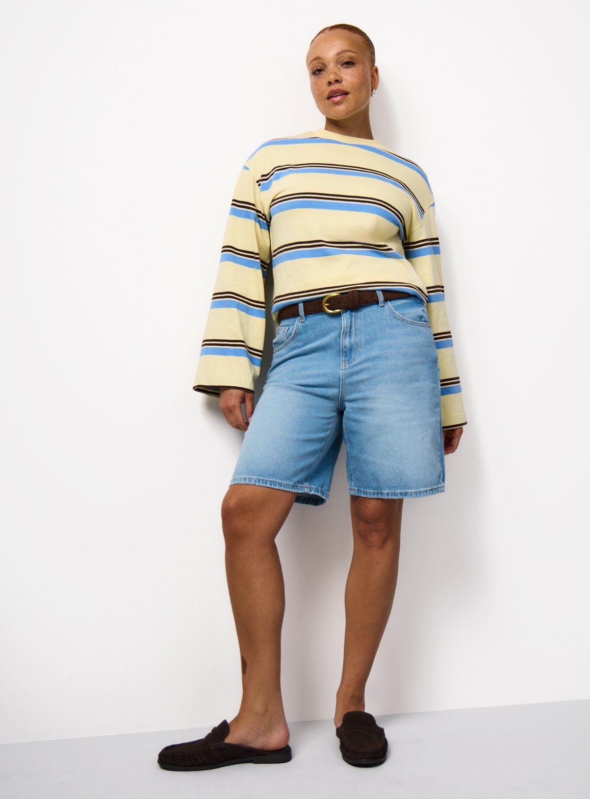 Yellow Stripe Print Oversized Fit Long Sleeve T-Shirt XS - Image 3 thumbnail