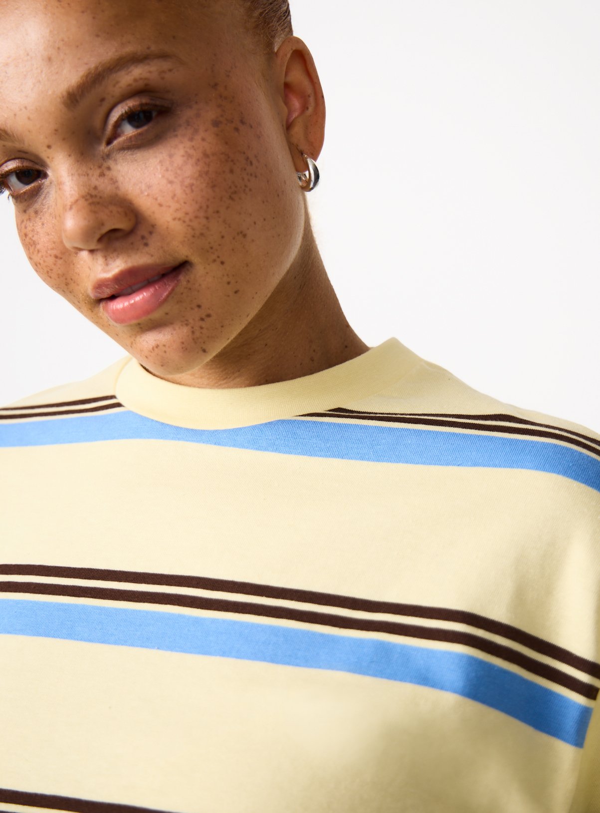 Yellow Stripe Print Oversized Fit Long Sleeve T-Shirt XS - Image 4 thumbnail