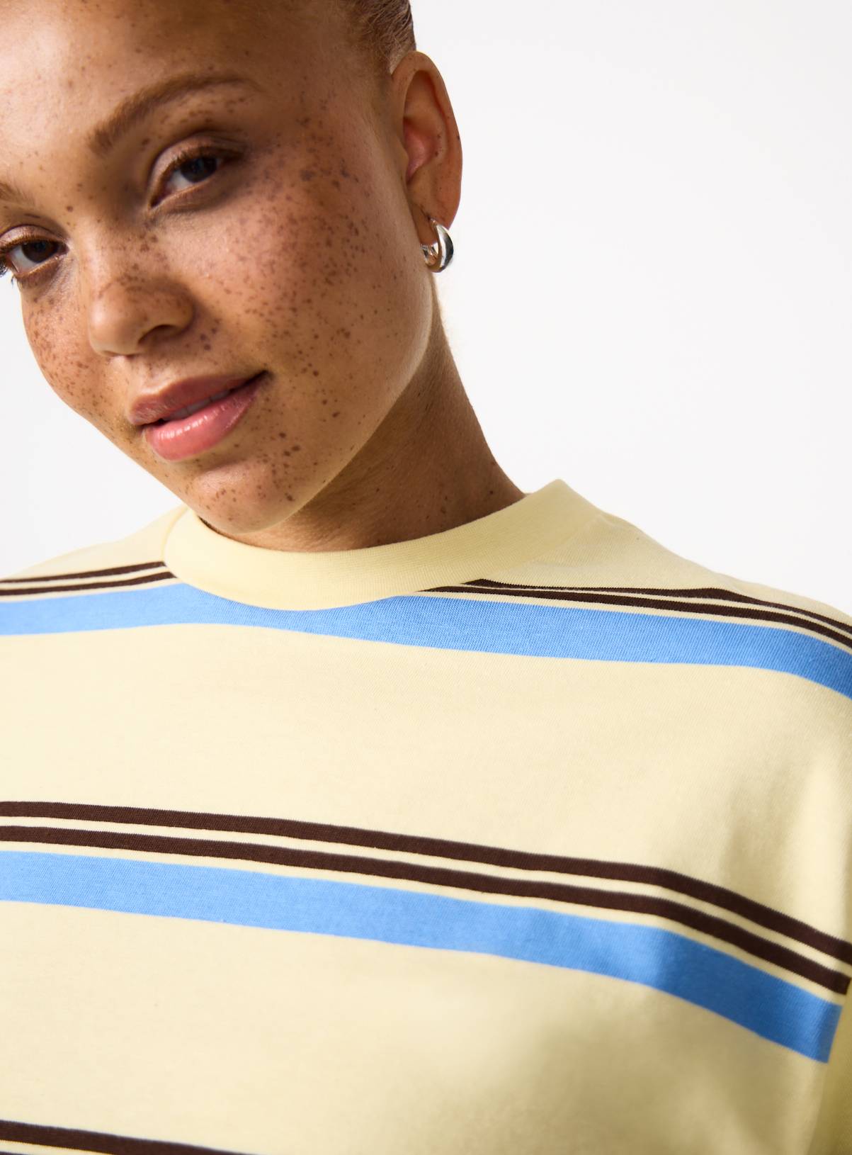 Yellow Stripe Print Oversized Fit Long Sleeve T-Shirt XS - Image 4